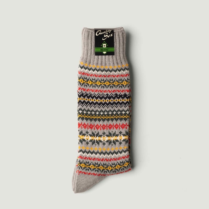 Beams Plus - Fair Isle Socks Grey Base