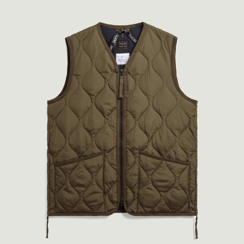 Vignettes-Taion-flâneurs-veste-sans-manche-Unisex-Military-Zip-V-Neck-Down-Vest-Dark-Olive