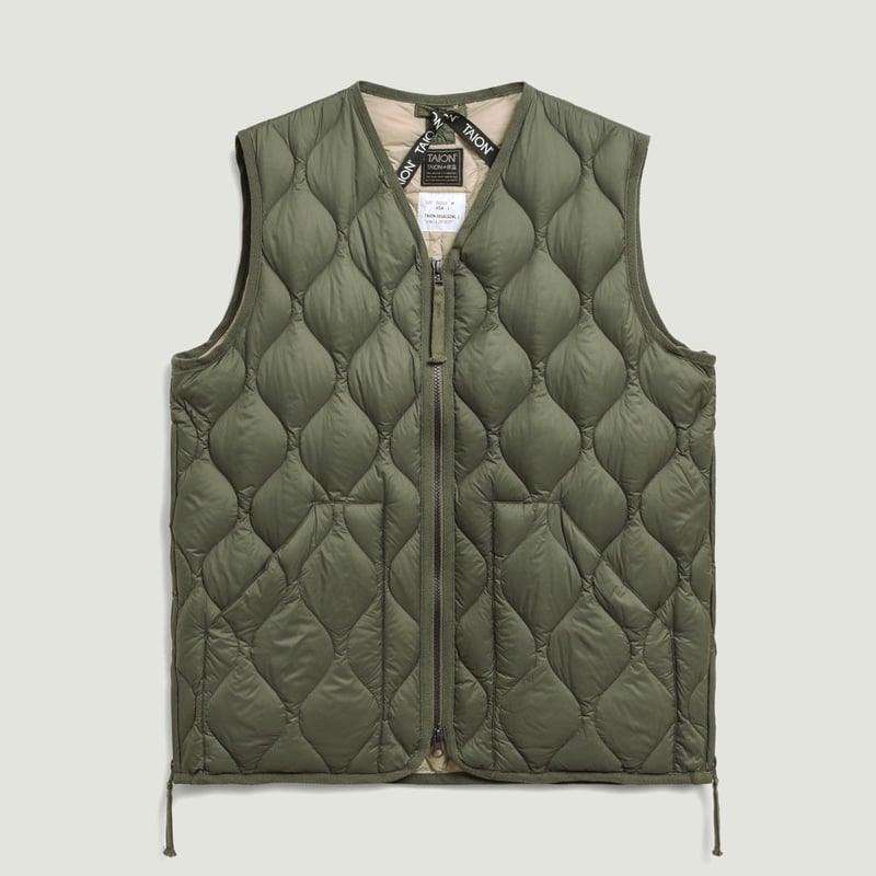 Vignettes-Taion-flâneurs-veste-sans-manche-Military-V-Neck-W-Zip-Down-Vest-Olive