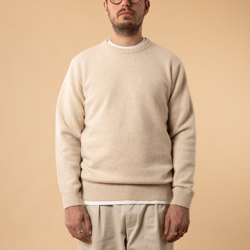 flâneurs-Mooncastle-Japanese Sweater-Wool and Cashmere-Round Neck-Natural-Front View