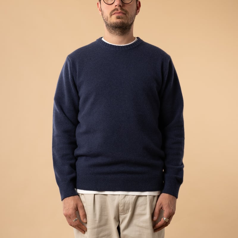 flâneurs-Mooncastle-Japanese Sweater-Wool and Cashmere-Crew Neck-navy blue front view