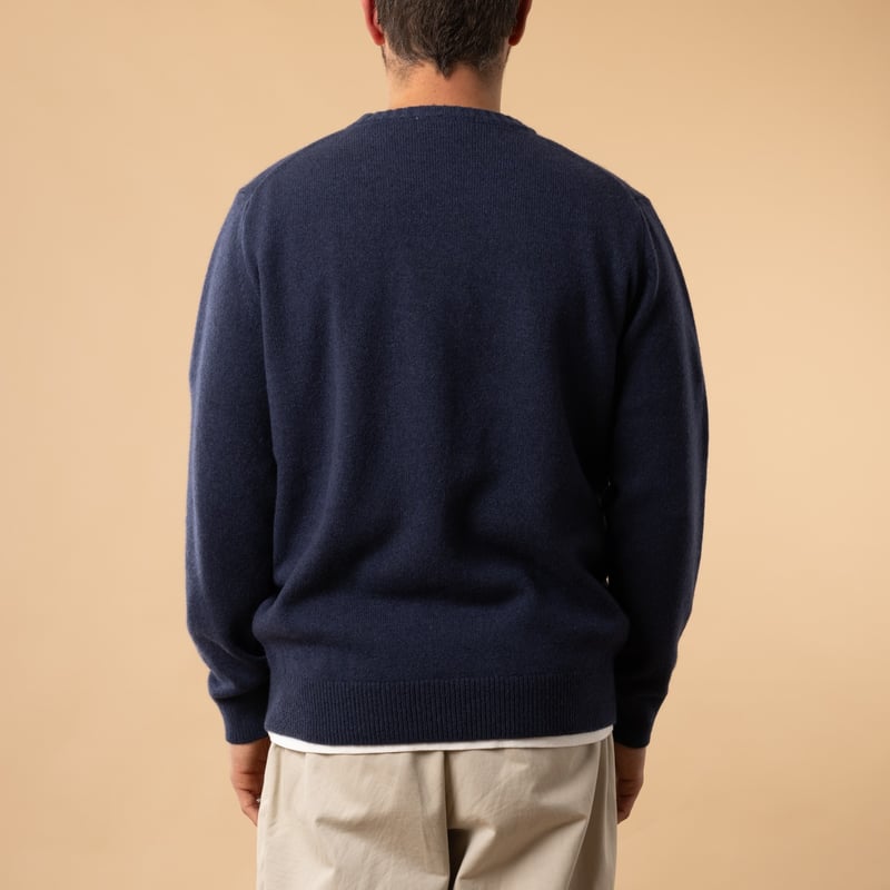 flâneurs-Mooncastle-Japanese Sweater-Wool and Cashmere-Round Neck-navy blue from the back