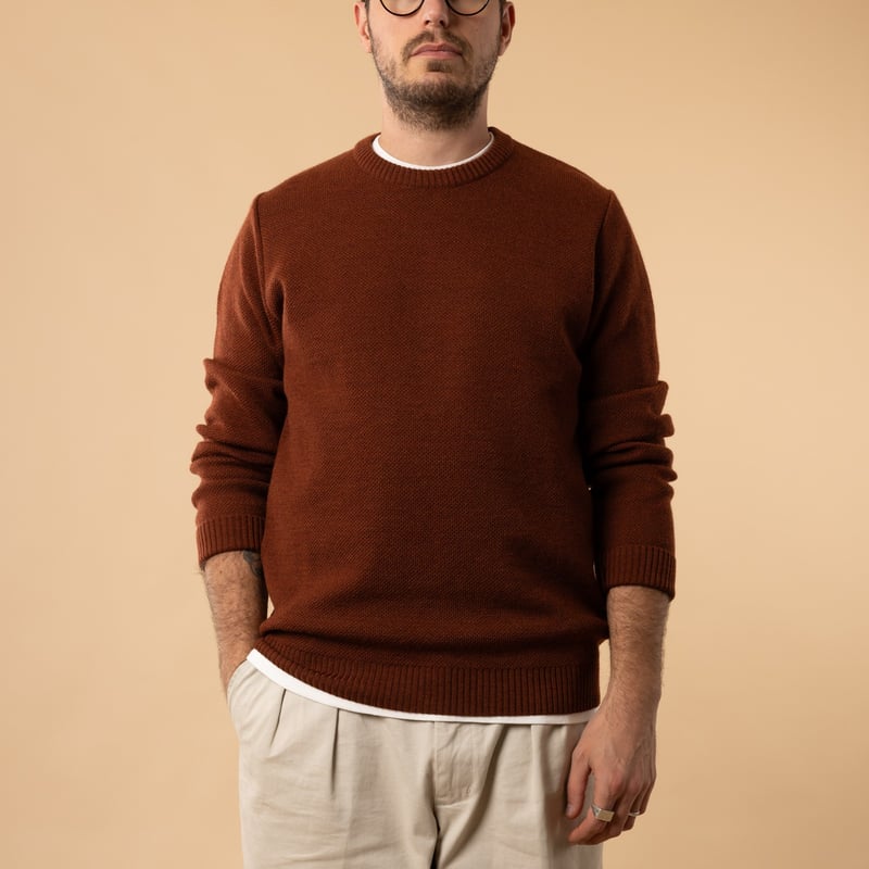 Flâneurs Round Neck Sweater Youri Brick Front View