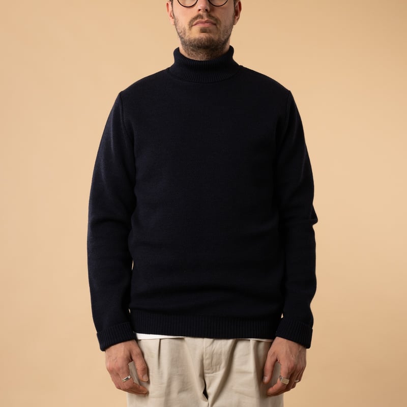 Navy Youri Turtleneck Sweater - Front View
