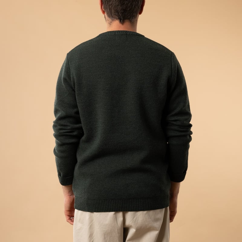 NITTO KNITWEAR / Pull Col Rond Youri Vert Forêt de dos