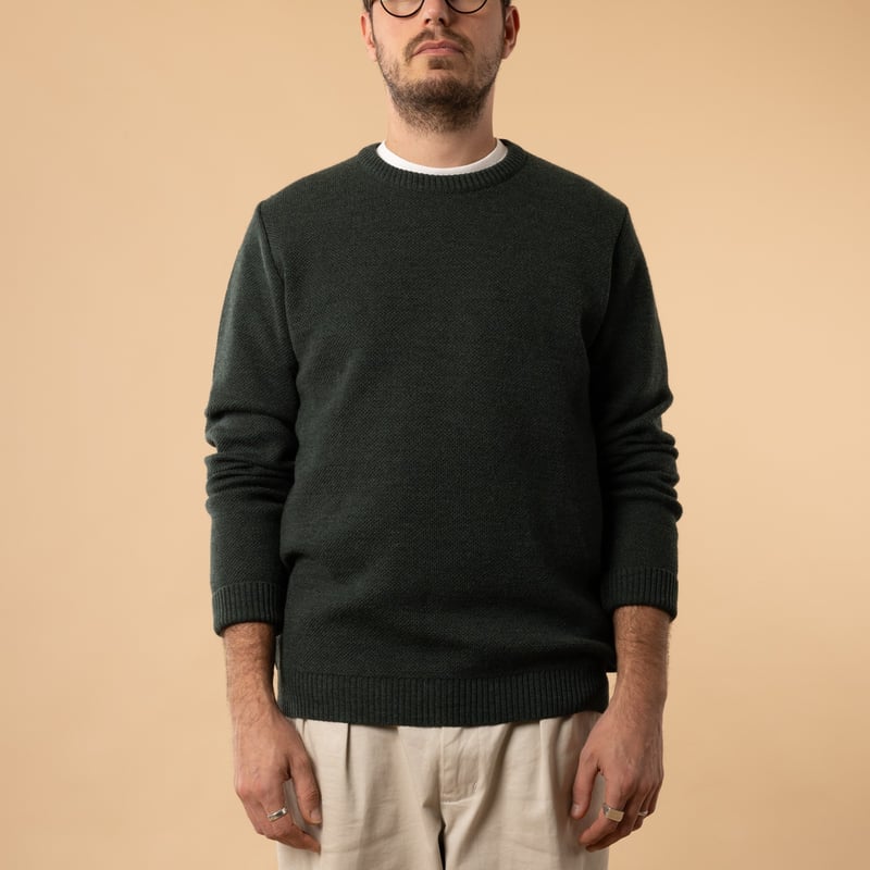 NITTO KNITWEAR / Pull Col Rond Youri Vert Forêt de face