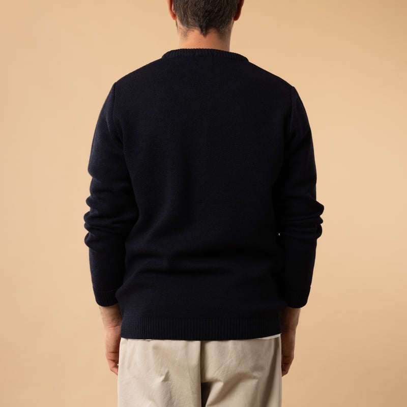 Wanderers - Wool Sweater - Round Neck - Youri - Navy - Back View