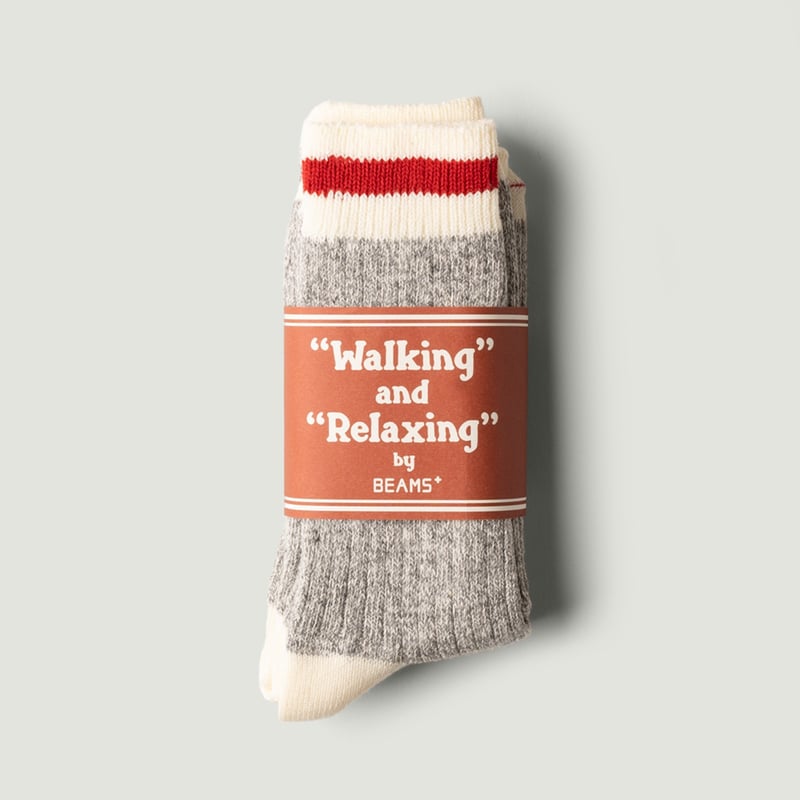 BEAMS PLUS - Rag Socks Grey Line Red