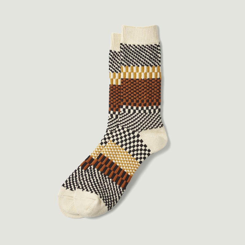 Vignette_ROTOTO / Check & Step Socks Black