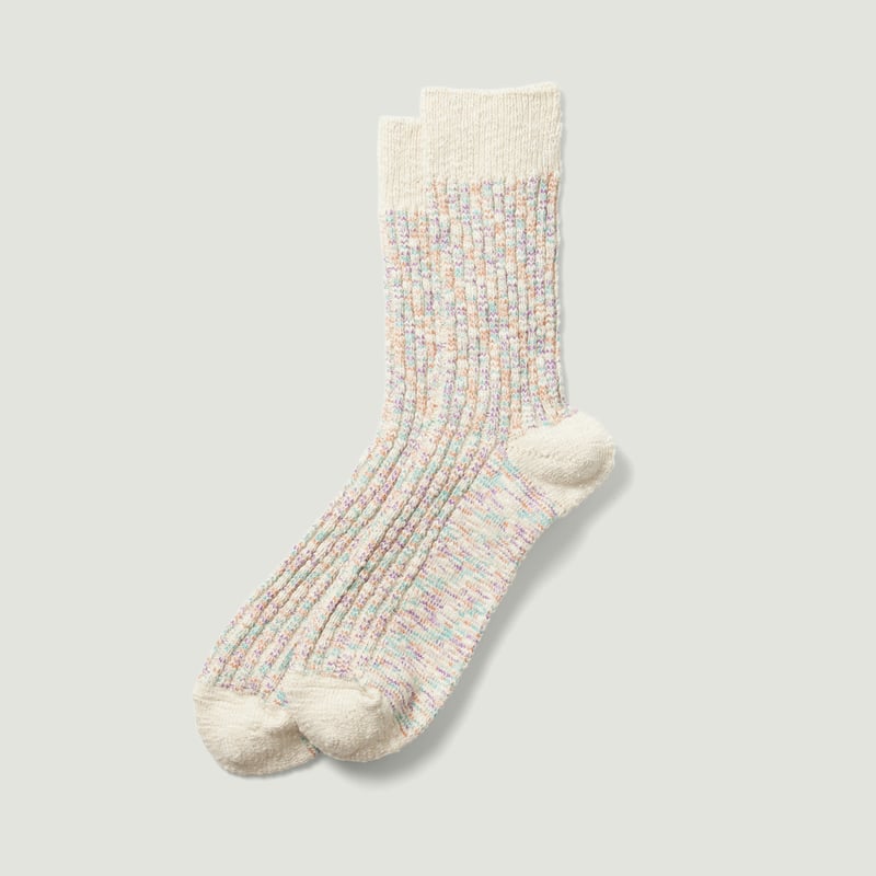 Vignette_ROTOTO / Kasuri Ribbed Crew Socks Coral/Blue