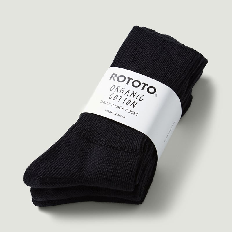 Vignette_ROTOTO / Organic Daily 3 Pack Ribbed Crew Socks black