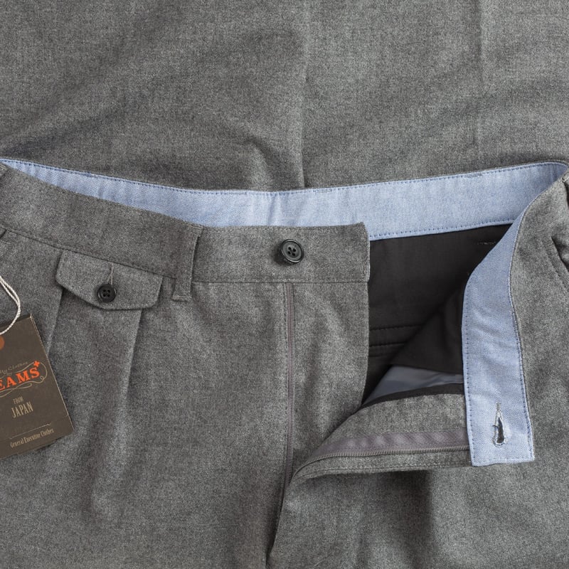 BEAMS PLUS 2 Pleats Tapered Flannel Grey Belt Loops