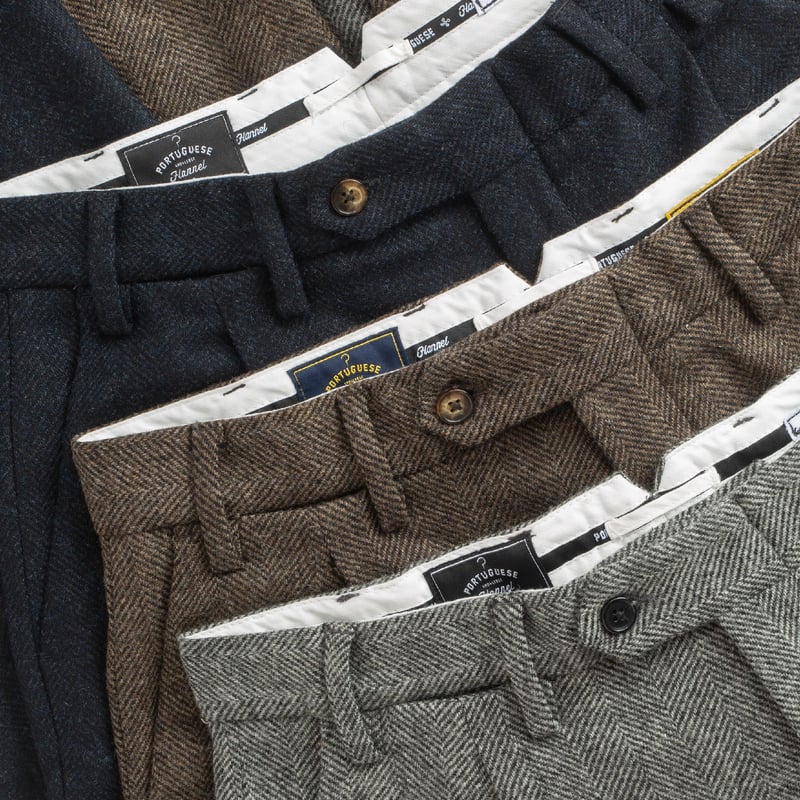PORTUGUESE FLANNEL - Brown chevron wool trousers