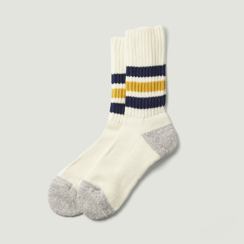 ROTOTO Vignette / Coarse Ribbed OldSchool Crew Socks Navy/Yellow