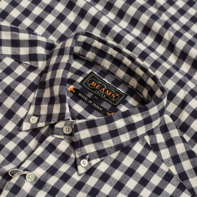 BEAMS PLUS / B.D. Gingham Check Shaggy Navy_détail col