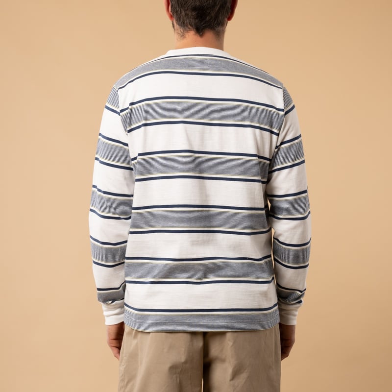 BEAMS PLUS / Pocket Tee Wide Stripe Off White_de dos