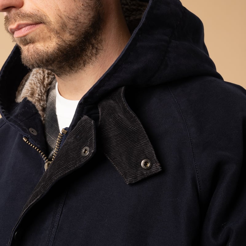 flâneurs FOB FACTORY Parka F2450 Moleskin Navy détail col