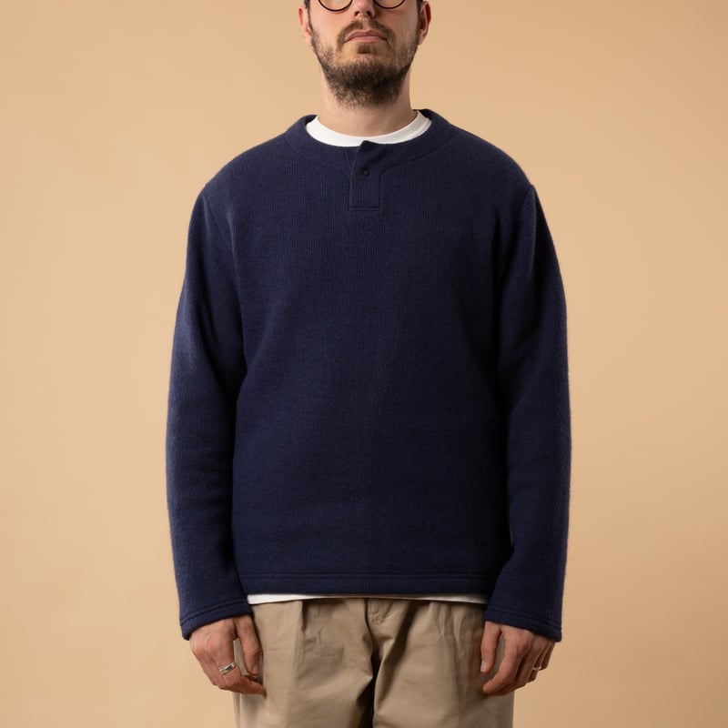 JACKMAN Pull Quarter Knit Henleyneck Navy de face