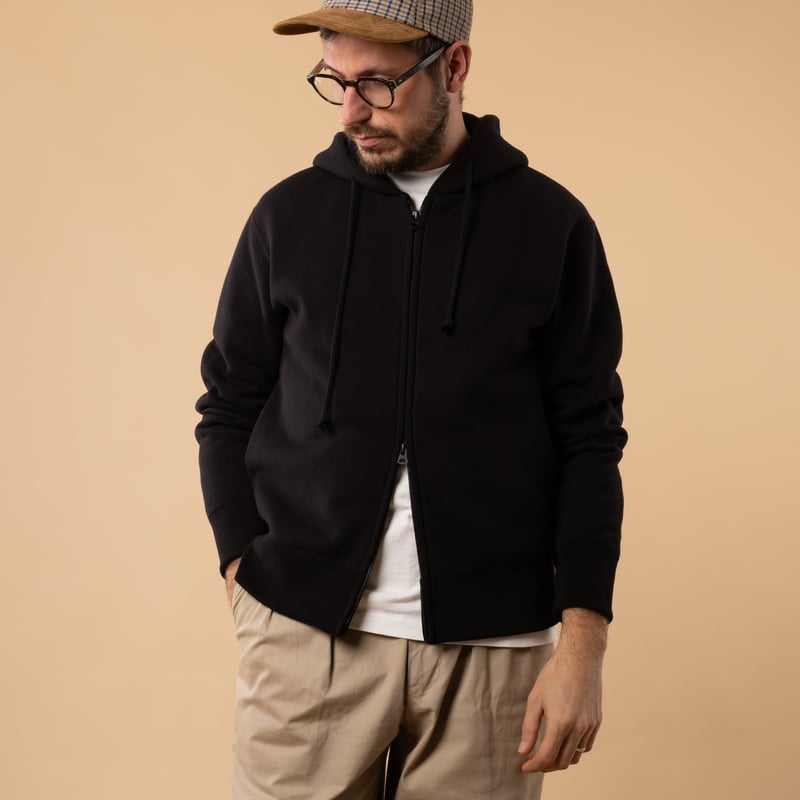 flâneurs-sweat-zippé-Jackman-noir Nap Sweat Parka Black silhouette
