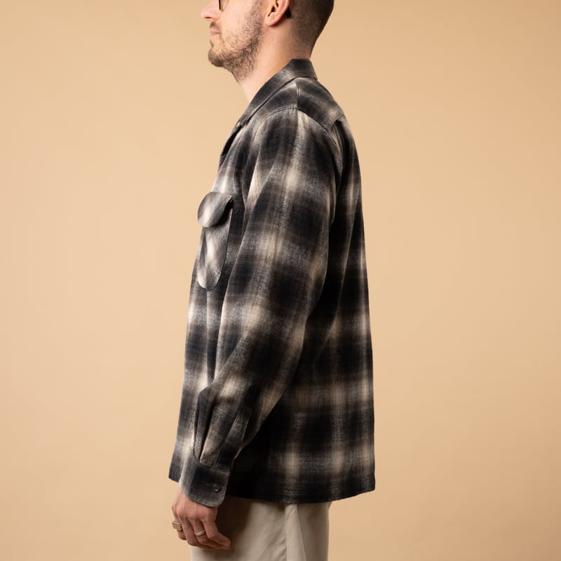 FOB FACTORY F3505 Nel Open Collar Shirt Black_profile view