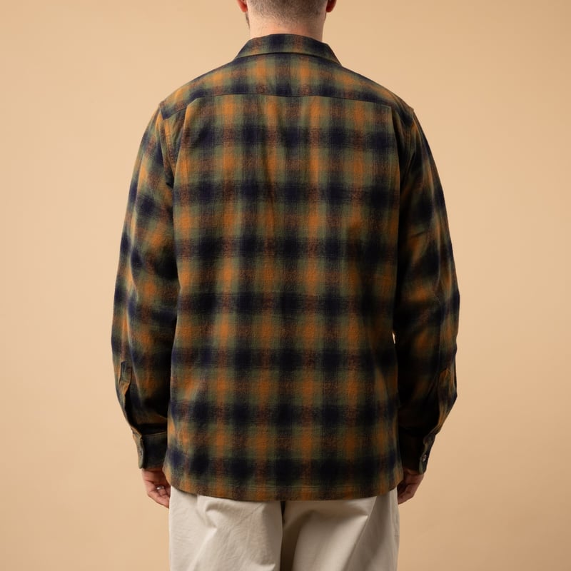 FOB FACTORY _F3505 Nel Open Collar Shirt Green_back view