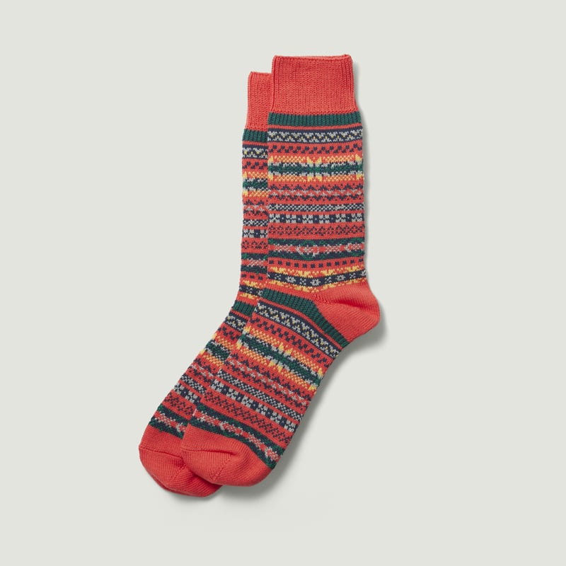 Vignette_ROTOTO / Jacquard Crew Socks ”Fairisle” Red