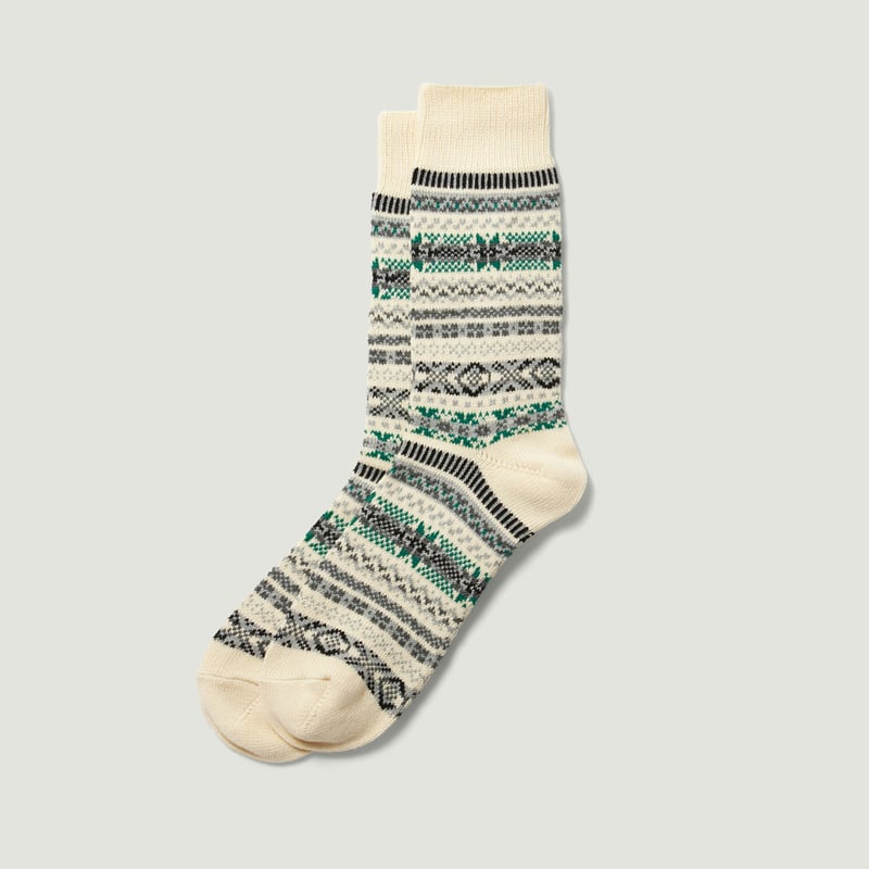 Vignette_ROTOTO / Jacquard Crew Socks ”Fairisle” Ivory