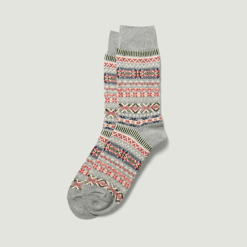 ROTOTO Vignette / Jacquard Crew Socks "Fairisle" Gray