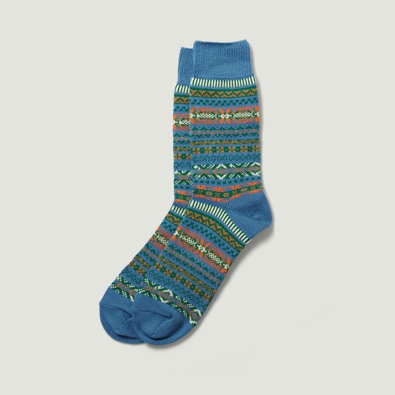 ROTOTO Vignette / Jacquard Crew Socks "Fairisle" Blue