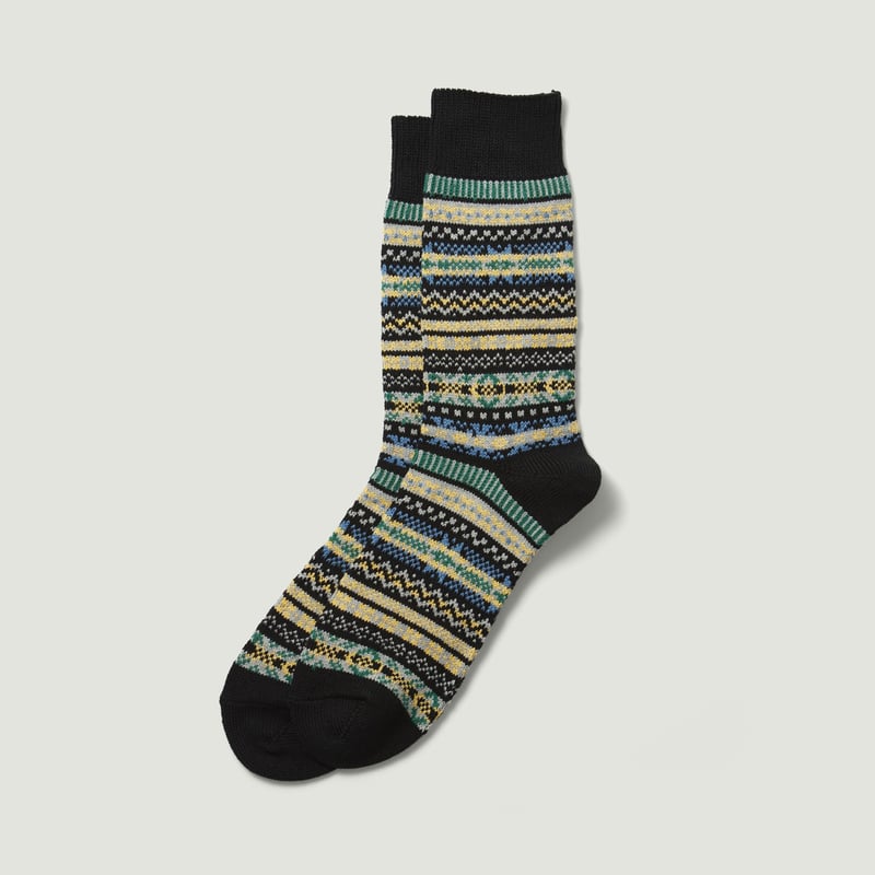 Vignette_ROTOTO / Jacquard Crew Socks "Fairisle" Black