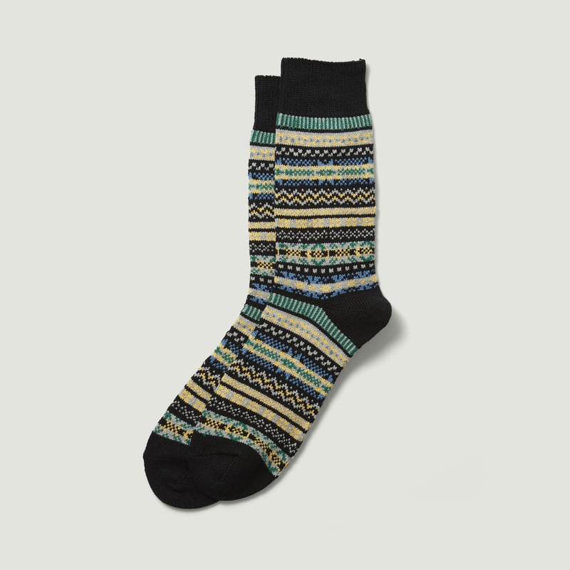 Vignette_ROTOTO / Jacquard Crew Socks ”Fairisle” Black