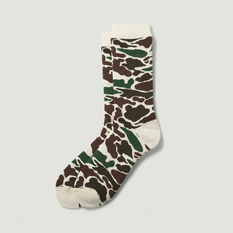 ROTOTO Vignette / Ivory Camo Pile Crew Socks
