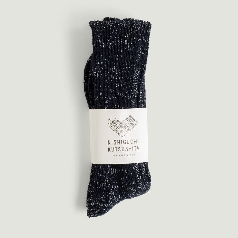 Hemp-Cotton Ribbed Socks in Midnight by NISHIGUCHI KUTSUSHITA
