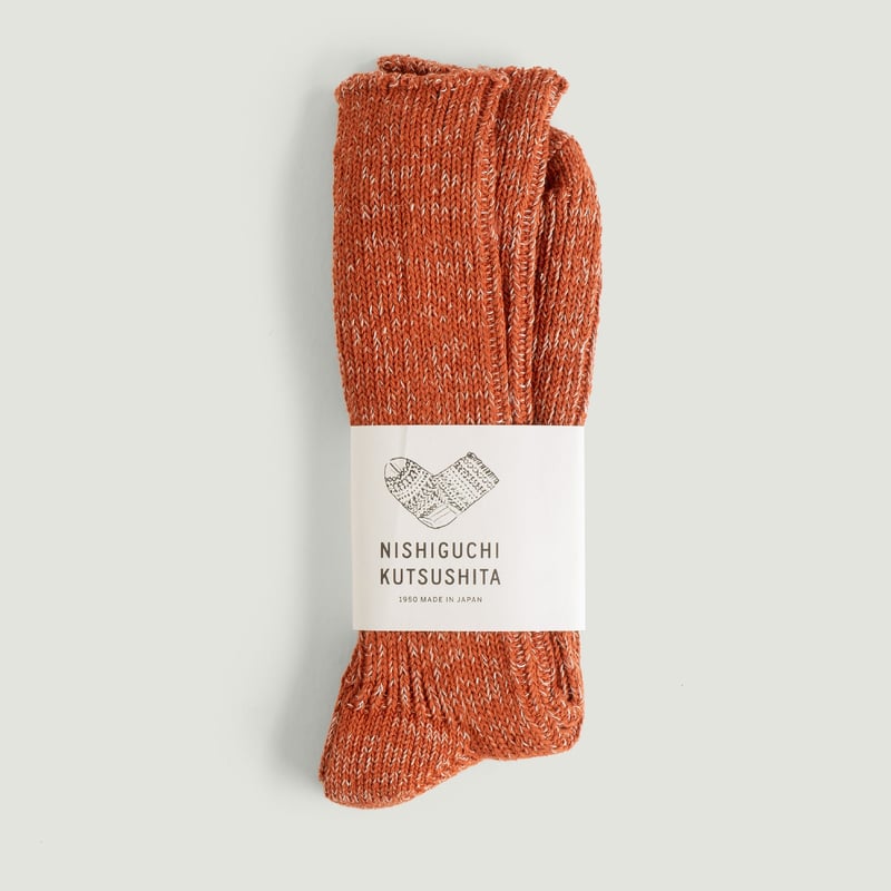 Vignette-flâneurs-NISHIGUCHI-KUTSUSHITA-Hemp-Cotton-Ribbed-Socks-brick