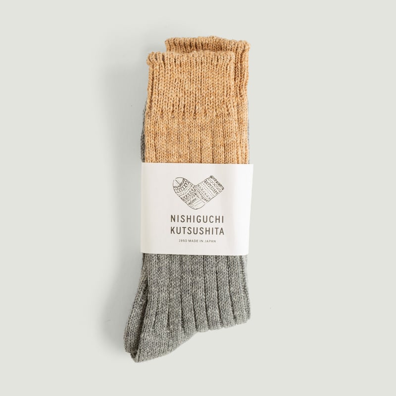Vignette-flâneurs-NISHIGUCHI-KUTSUSHITA-Wool-Cotton-Slab-Socks-Cream-Pie