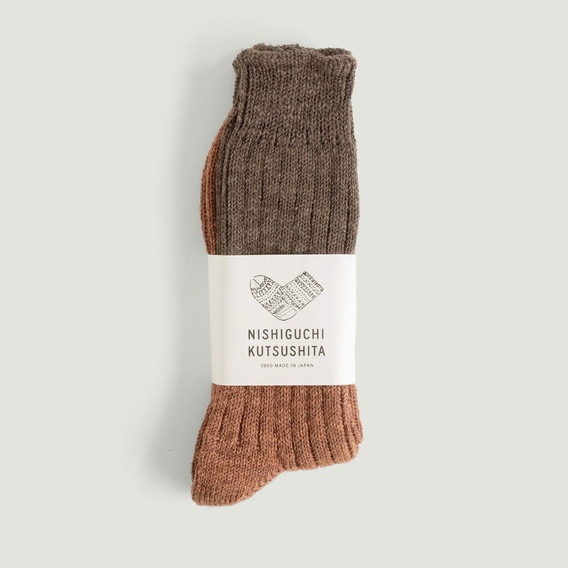 Vignette-Flâneurs-NISHIGUCHI-KUTSUSHITA-Wool-Cotton-Slab-Socks-Brown