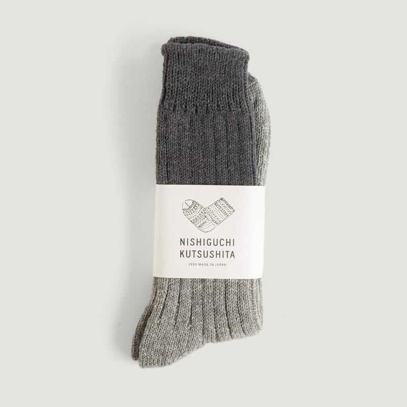 Vignette-Flâneurs-NISHIGUCHI KUTSUSHITA-Wool-Cotton-Slab-Socks-Charcoal