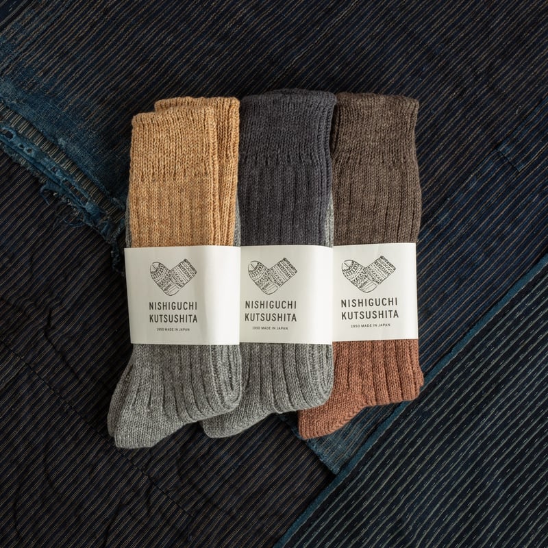 NISHIGUCHI KUTSUSHITA Wool Cotton Slab Socks for Image-Flâneurs