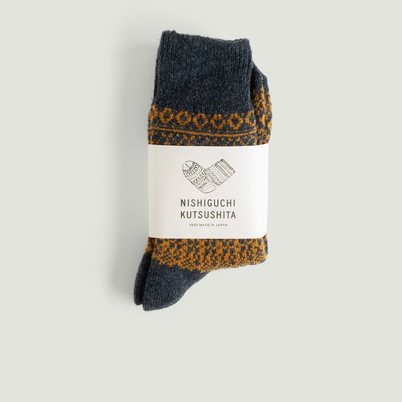 Nishiguchi Kutsushita Wool Jacquard Socks - Navy