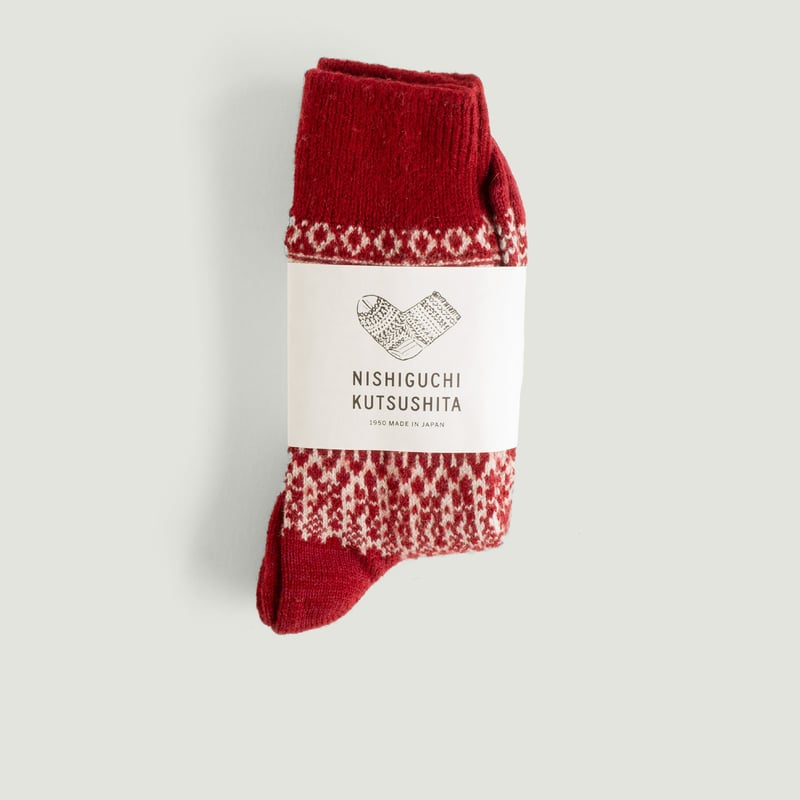 Wool Jacquard Socks in Red Wine