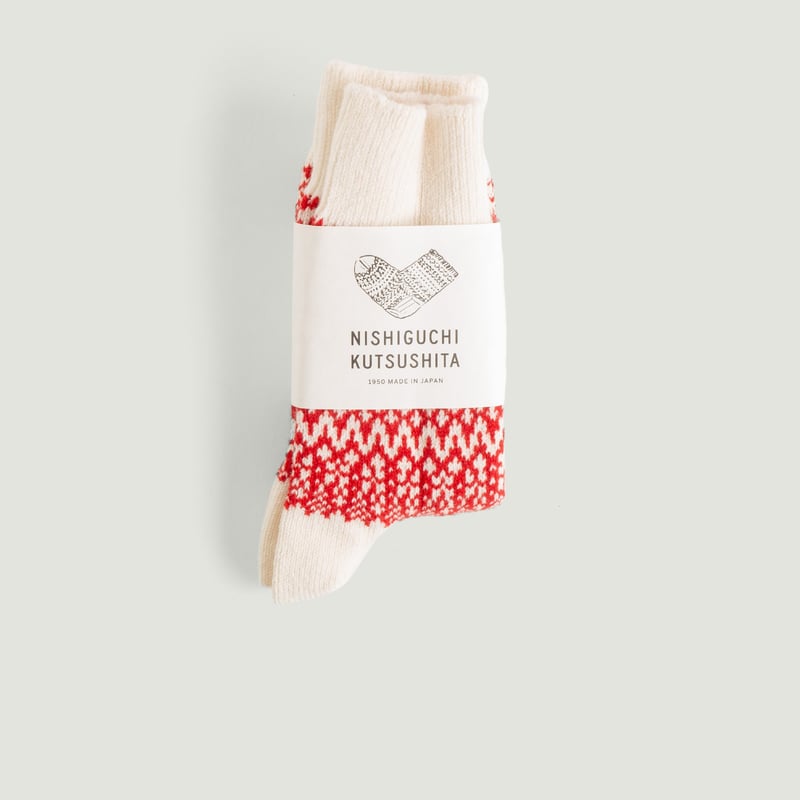 Nishiguchi Kutsushita Wool Jacquard Socks - Red Sox