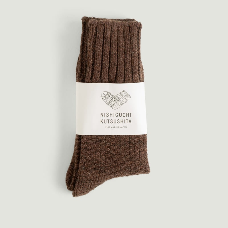 Vignette-NISHIGUCHI-KUTSUSHITA-Wool-Cotton-Boots-Socks-mocha-brown