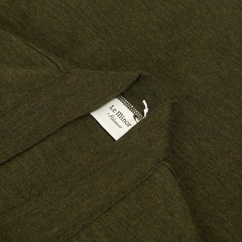 détail col Le-Minor-x-Flâneurs-gilet-Milano-Noragi-vert-olive-chiné