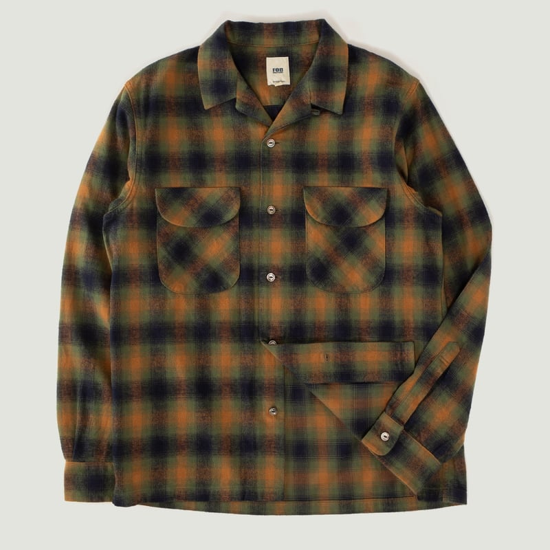 FOB FACTORY / F3505 Nel Open Collar Shirt Green