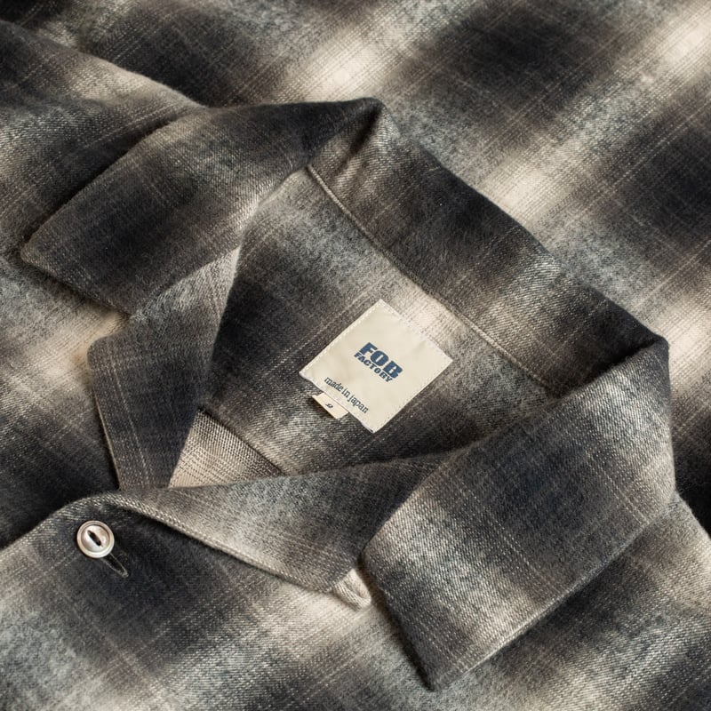 FOB FACTORY F3505 Nel Open Collar Shirt Black - Detail