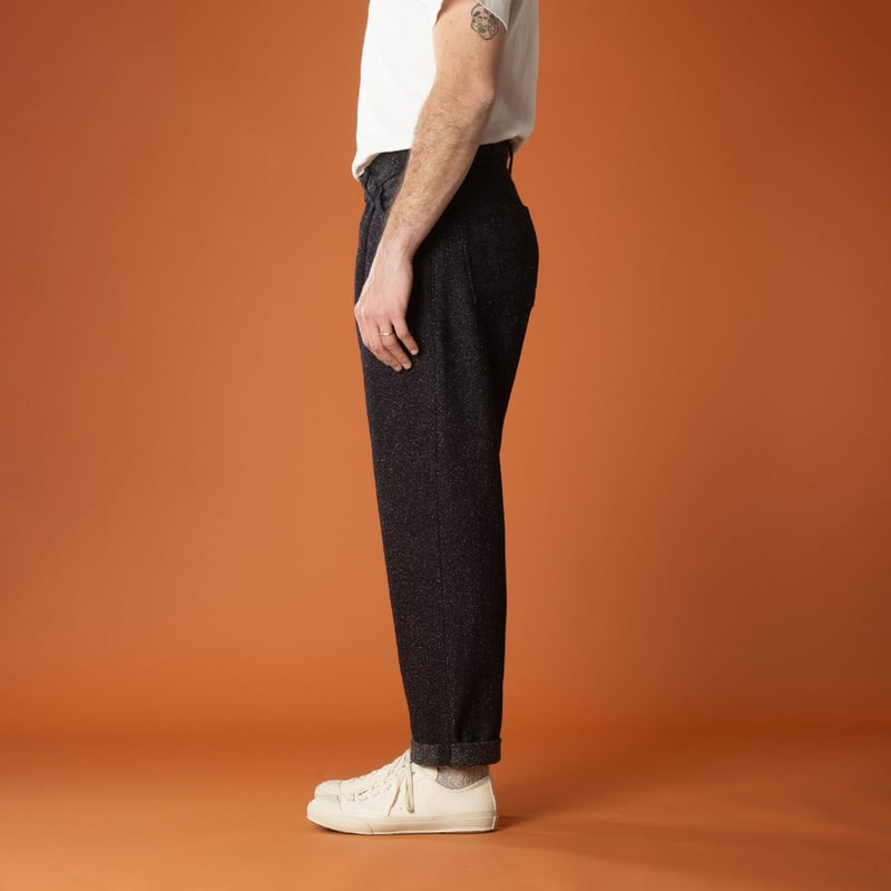 side-flâneurs-JAPAN-BLUE-JEANS-Tweed-Denim-Wide-Tapered-5P-Trousers