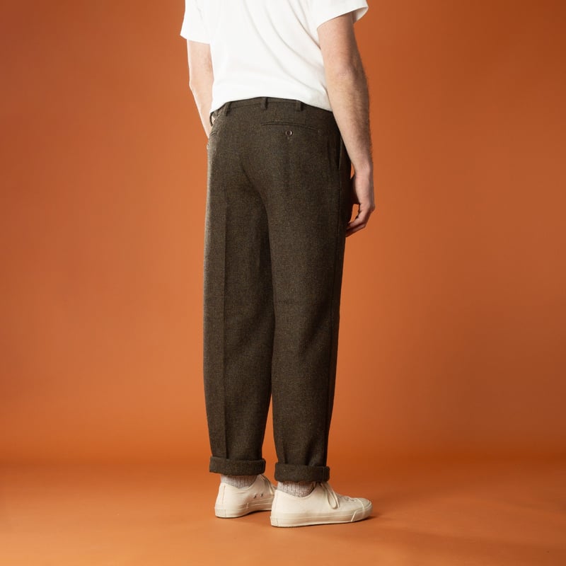 Back-flâneurs Portuguese Flannel Double Pleat Trousers Green