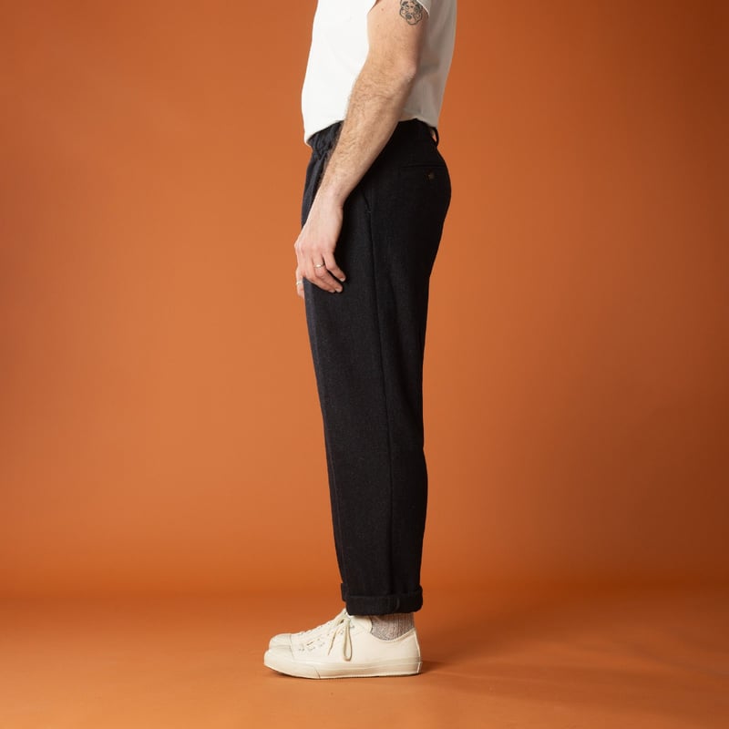 Navy Herringbone Wool Trousers by Portuguese Flannel