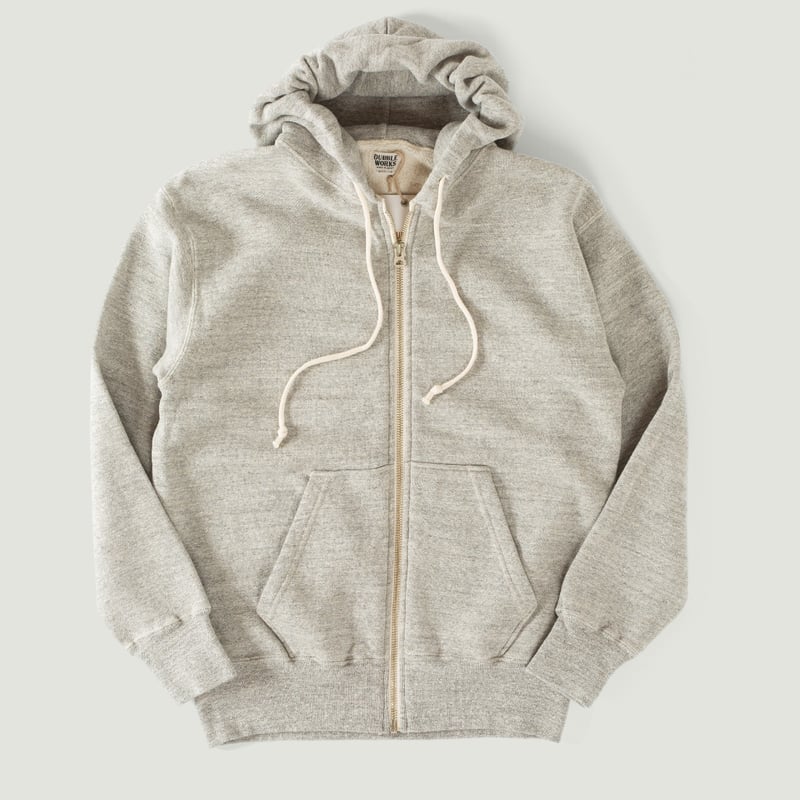 vignette-flâneurs-DUBBLE-WORKS-Sweatshirt-Capuche-zippé-Loop-Wheel-Hoodie-Heather-grey