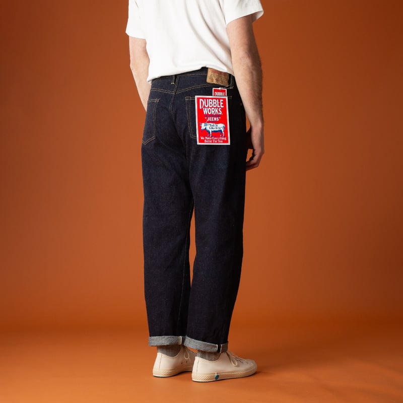 selvedge jeans worn by image wanderers, seen from the back - DUBBLEWORKS